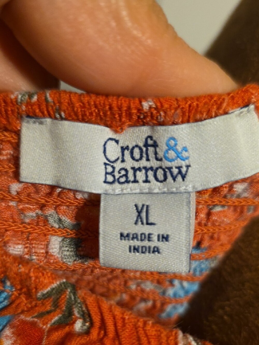 Croft & Barrow Orange Floral Peasant Blouse Smocked Neckline Size XL - Picture 3 of 8